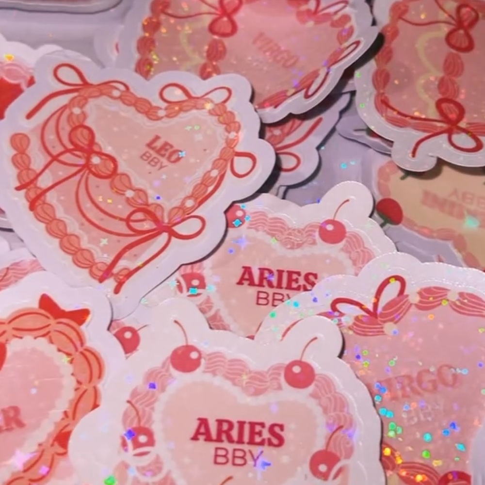 Holographic Zodiac Heart Stickers - Red and Pink